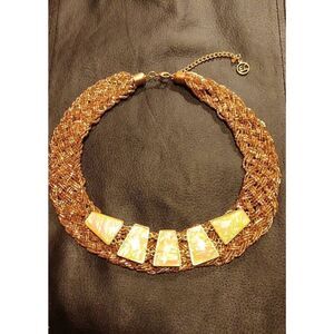 1980s gold tone bead, braided thick chocker necklace. By EL in excellent conditi